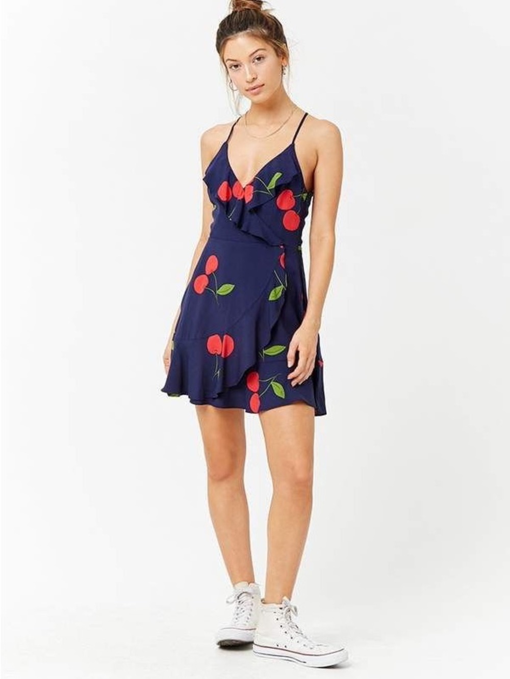 Forever 21 Navy Cherry Ruffle Mini Dress